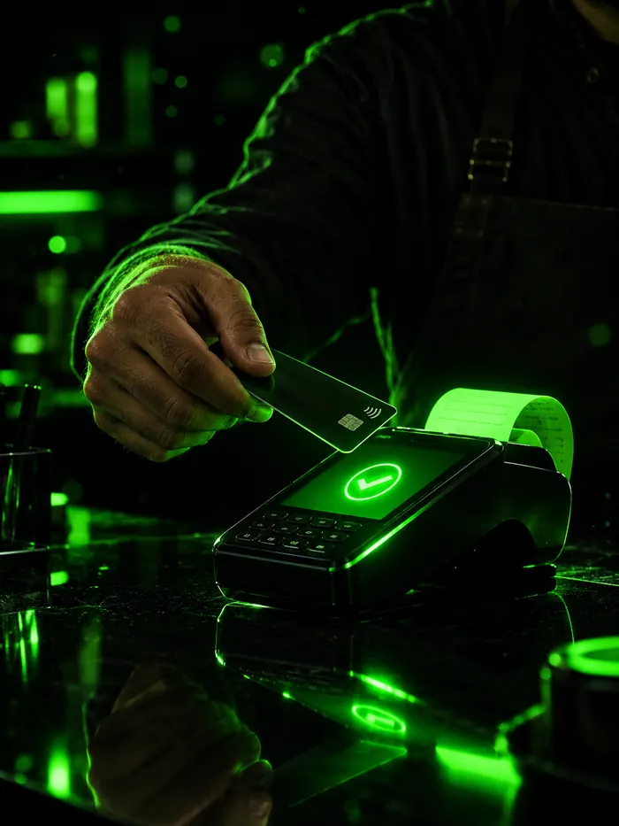 Card tapped on a glowing payment machine
