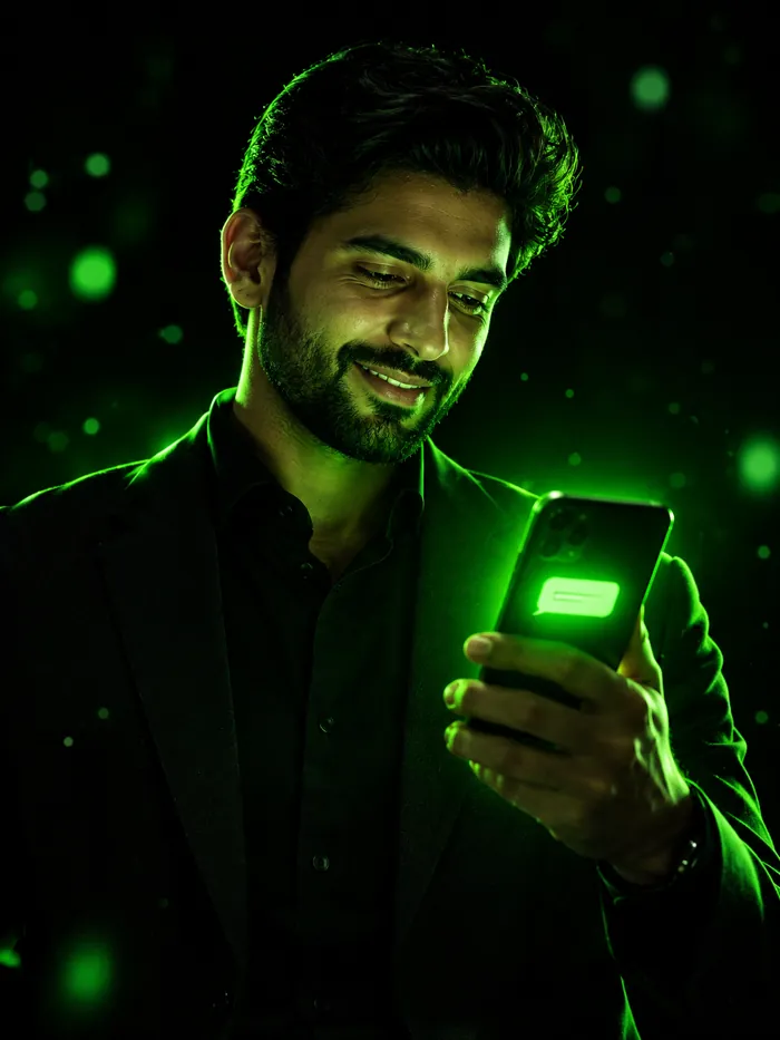 Business owner smiling at a new message